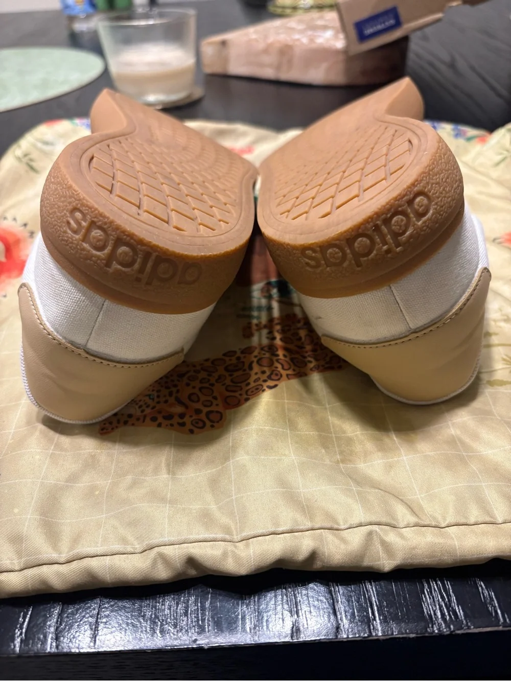 adidas White Canvas Sneakers with Gum Outsole and Gold Heel Tab